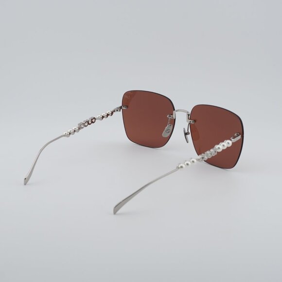 Gucci GG1923SA 002 Sunglasses Silver with Pearl Square Frame, Brown Lenses main image 8